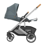 UPPAbaby Cruz V3 Stroller - Callum (Stone Blue/Silver Frame/Sand Leather) - Side View Reclined