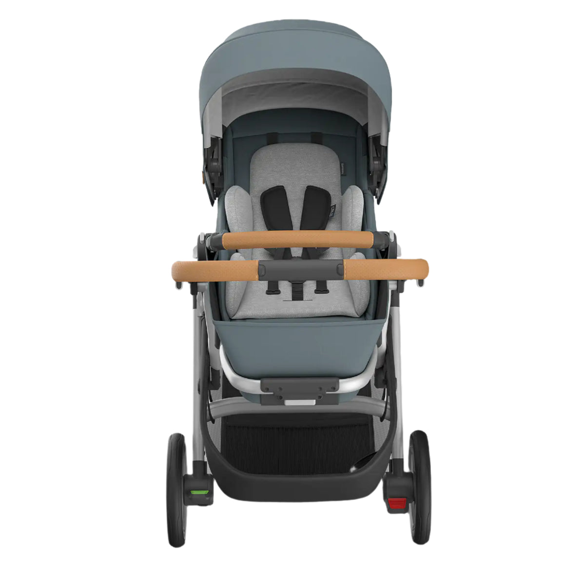 UPPAbaby Cruz V3 Stroller - Callum (Stone Blue/Silver Frame/Sand Leather) - Front View with Infant Insert