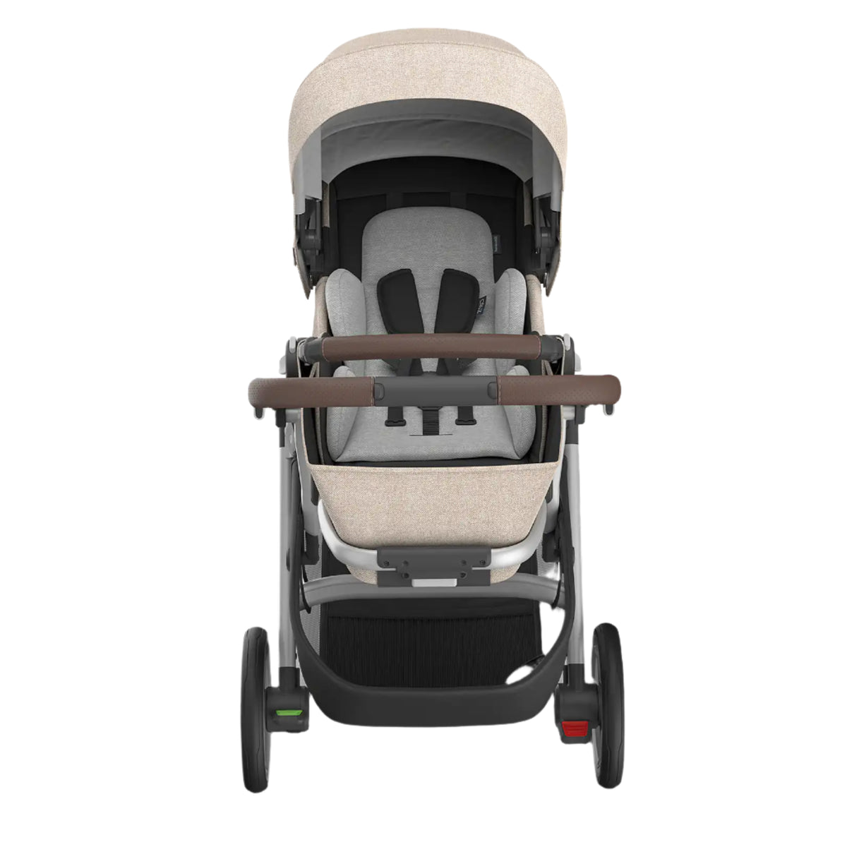 UPPAbaby Cruz V3 Stroller - Declan (Oat Melange/Silver Frame/Chestnut Leather) - Front View with Infant Insert