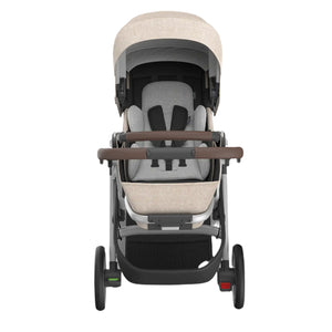 UPPAbaby Cruz V3 Stroller - Declan (Oat Melange/Silver Frame/Chestnut Leather) - Front View with Infant Insert