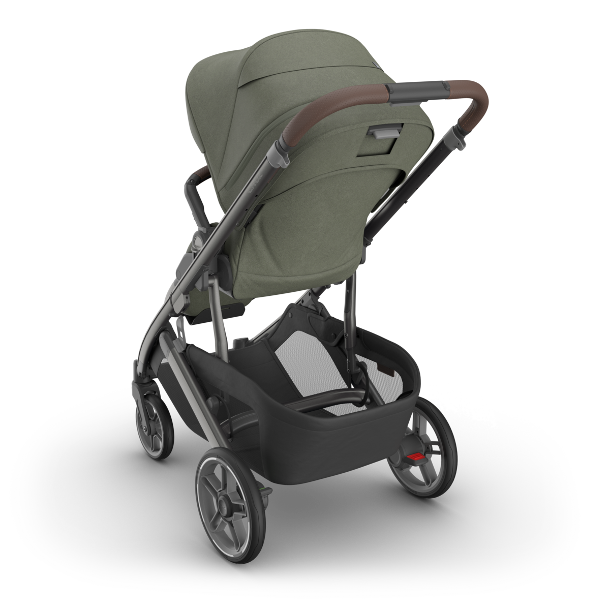 UPPAbaby Cruz V3 Stroller - Evelyn (Meadow Green/Graphite Frame/Chestnut Leather) - Back Angle View