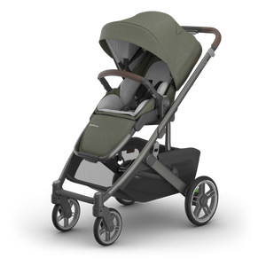 UPPAbaby Cruz V3 Stroller - Evelyn (Meadow Green/Graphite Frame/Chestnut Leather) - Front Angle View with Insert