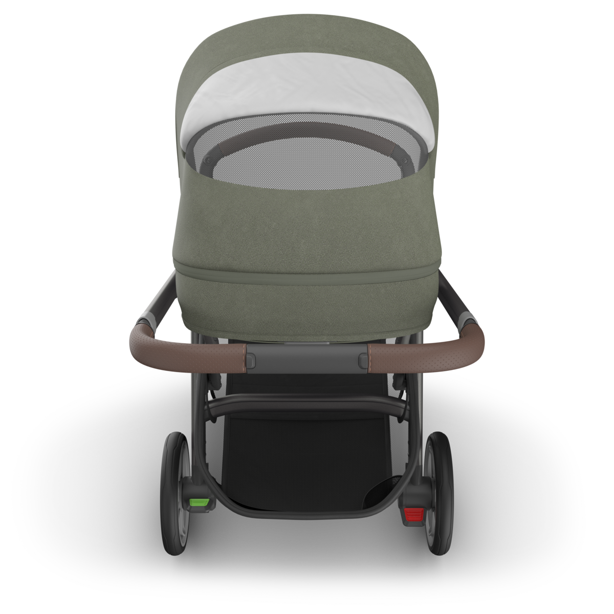 UPPAbaby Cruz V3 Stroller - Evelyn (Meadow Green/Graphite Frame/Chestnut Leather) - Top View with Peek a Boo Window