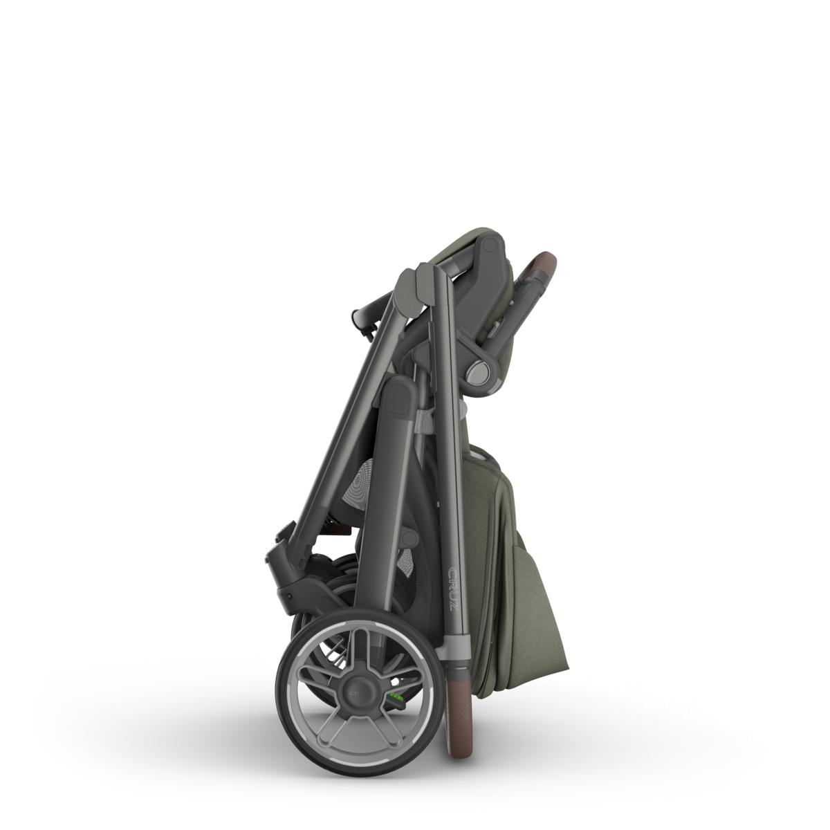 UPPAbaby Cruz V3 Stroller - Evelyn (Meadow Green/Graphite Frame/Chestnut Leather) - Folded