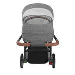 UPPAbaby Cruz V3 Stroller - Greyson (Charcoal Melange/Carbon Frame/Saddle Leather) - Top Down View through Peek A Boo Window