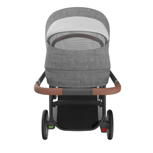 UPPAbaby Cruz V3 Stroller - Greyson (Charcoal Melange/Carbon Frame/Saddle Leather) - Top Down View through Peek A Boo Window