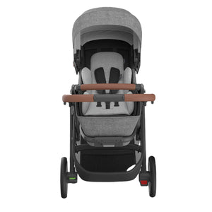 UPPAbaby Cruz V3 Stroller - Greyson (Charcoal Melange/Carbon Frame/Saddle Leather) - Front View with Infant Insert