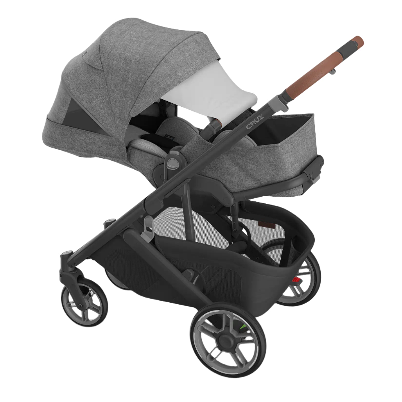 UPPAbaby Cruz V3 Stroller - Greyson (Charcoal Melange/Carbon Frame/Saddle Leather) - Infant Ready with Extended Canopy