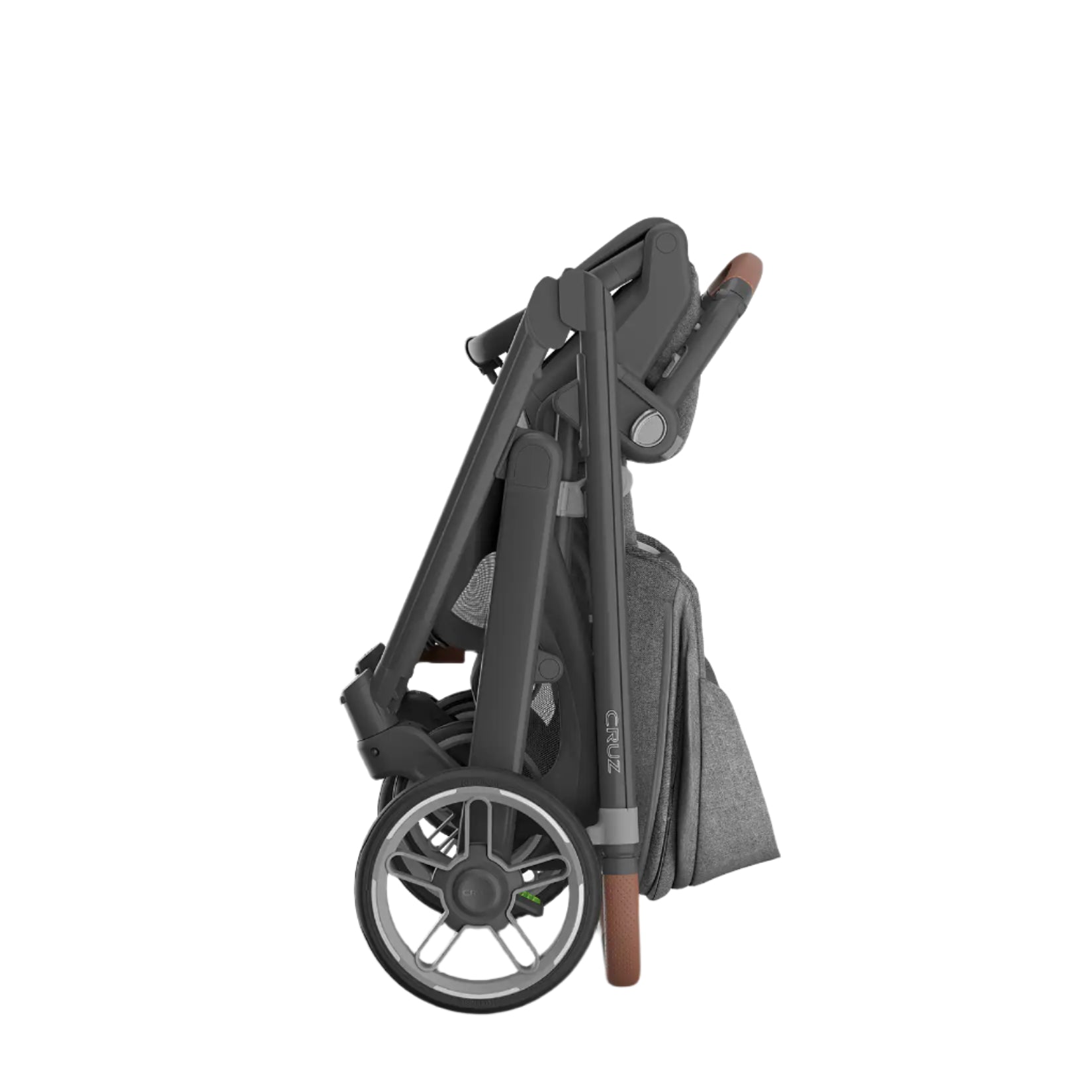 UPPAbaby Cruz V3 Stroller - Greyson (Charcoal Melange/Carbon Frame/Saddle Leather) - Folded