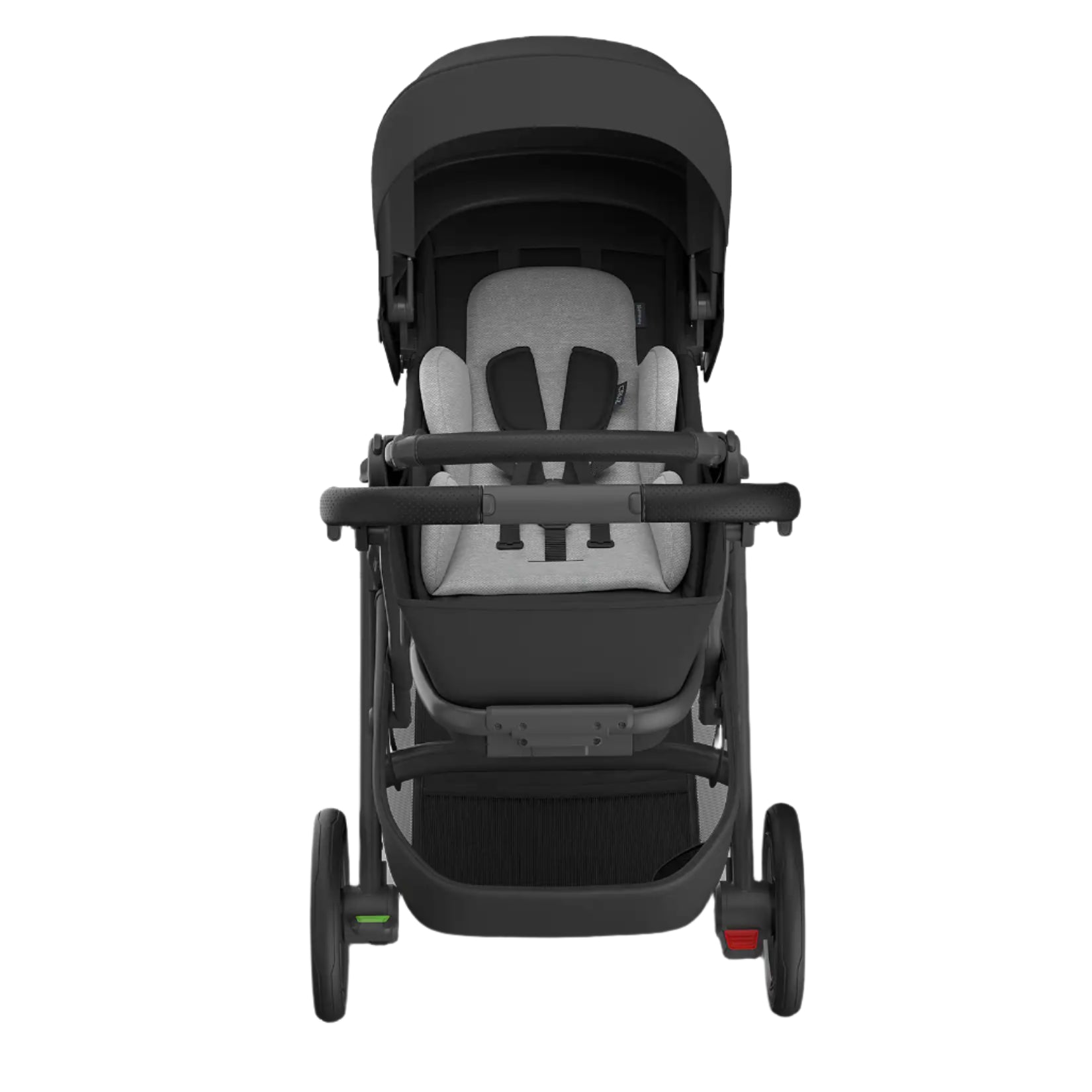 UPPAbaby Cruz V3 Stroller - Jake (Charcoal/Carbon Frame/Black Leather) - Front View with Infant Insert