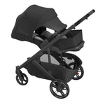 UPPAbaby Cruz V3 Stroller - Jake (Charcoal/Carbon Frame/Black Leather) - Infant Ready Side View with Canopy Extended