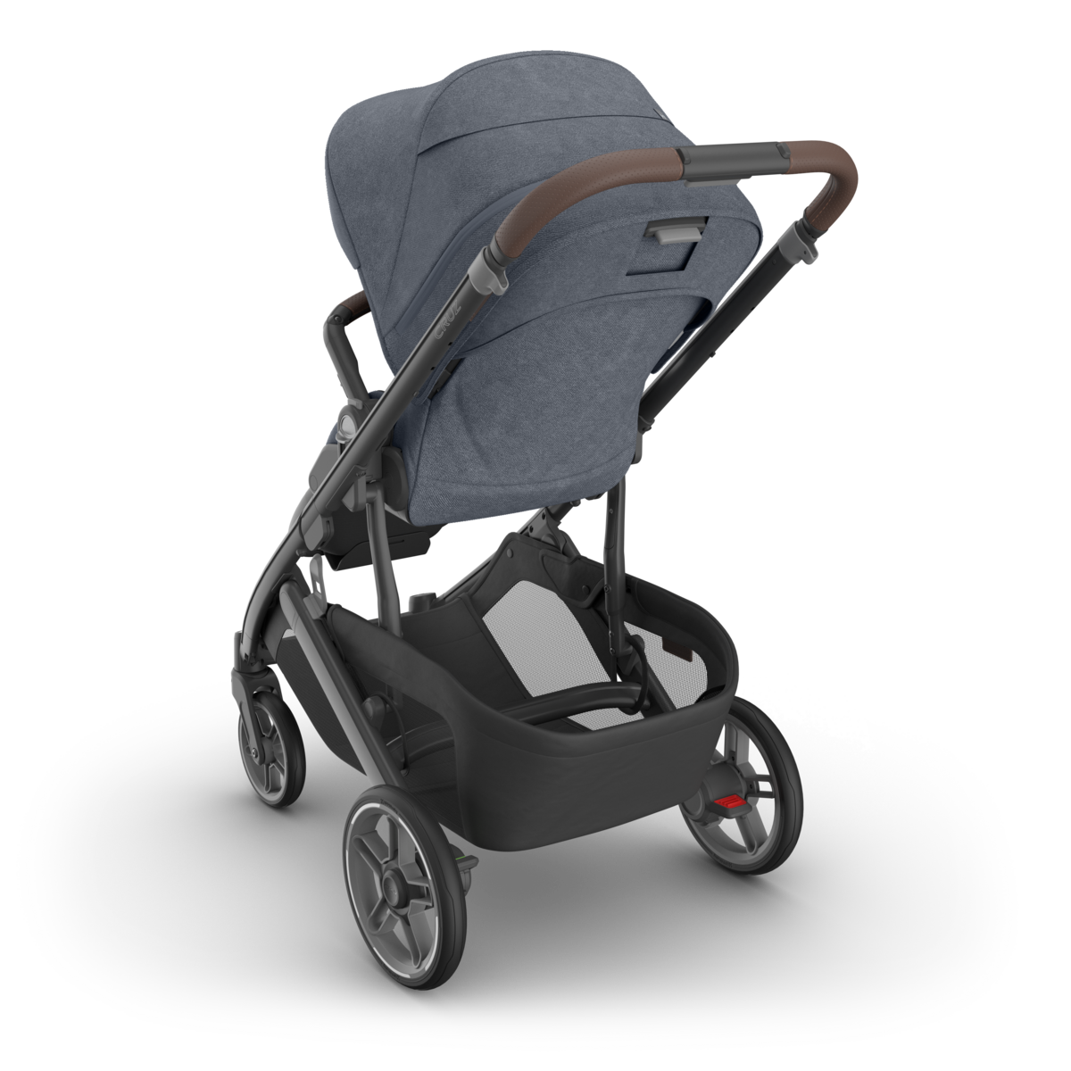 UPPAbaby Cruz V3 Stroller - Julian (Dusty Blue Melange/Carbon Frame/Chestnut Leather) - Back Angle View