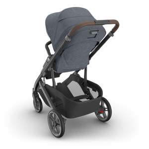 UPPAbaby Cruz V3 Stroller - Julian (Dusty Blue Melange/Carbon Frame/Chestnut Leather) - Back Angle View