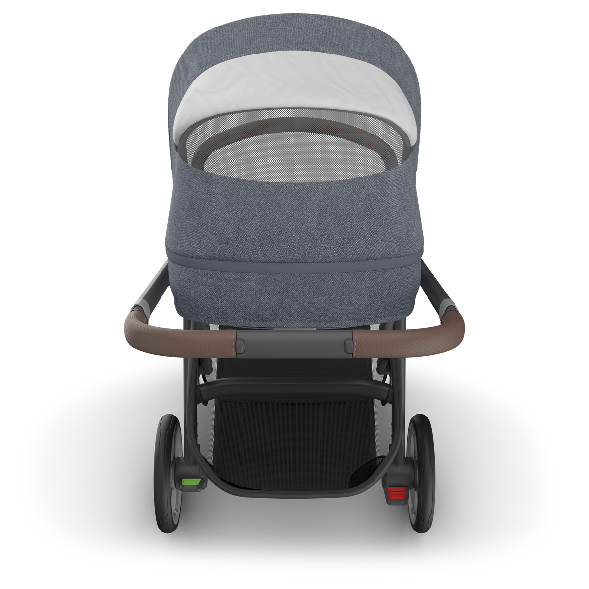 UPPAbaby Cruz V3 Stroller - Julian (Dusty Blue Melange/Carbon Frame/Chestnut Leather) - Top View with Peek a Boo Window