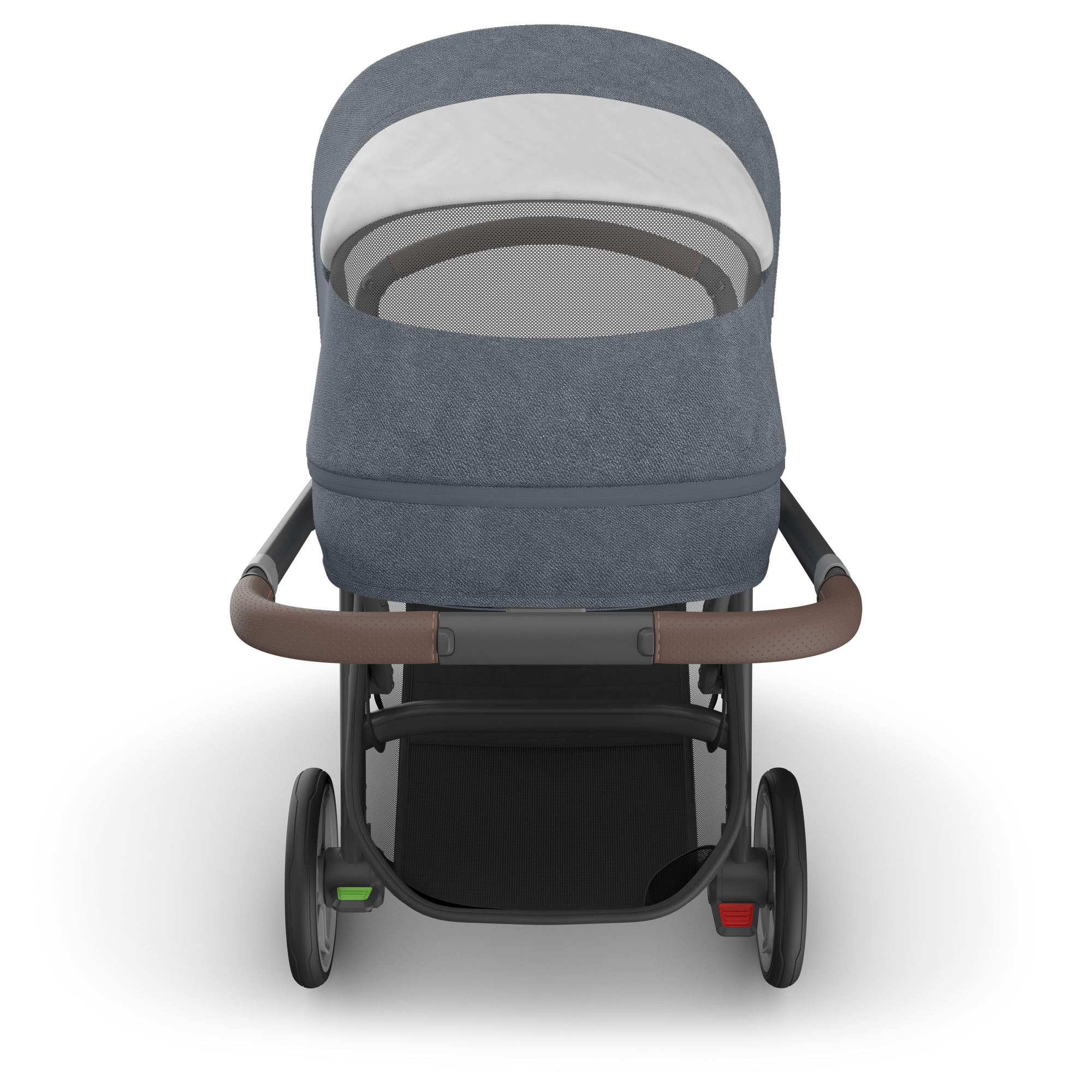 UPPAbaby Cruz V3 Stroller - Julian (Dusty Blue Melange/Carbon Frame/Chestnut Leather) - Top View with Peek a Boo Window