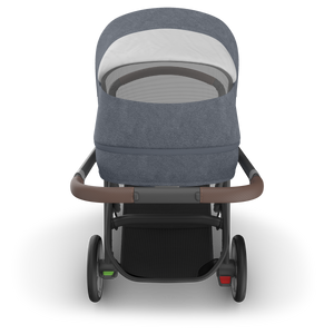 UPPAbaby Cruz V3 Stroller - Julian (Dusty Blue Melange/Carbon Frame/Chestnut Leather) - Top View with Peek a Boo Window