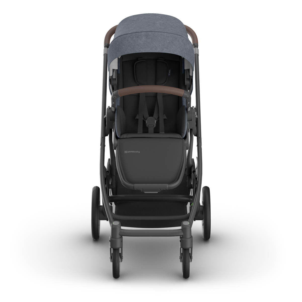 UPPAbaby Cruz V3 Stroller - Julian (Dusty Blue Melange/Carbon Frame/Chestnut Leather) - Front View
