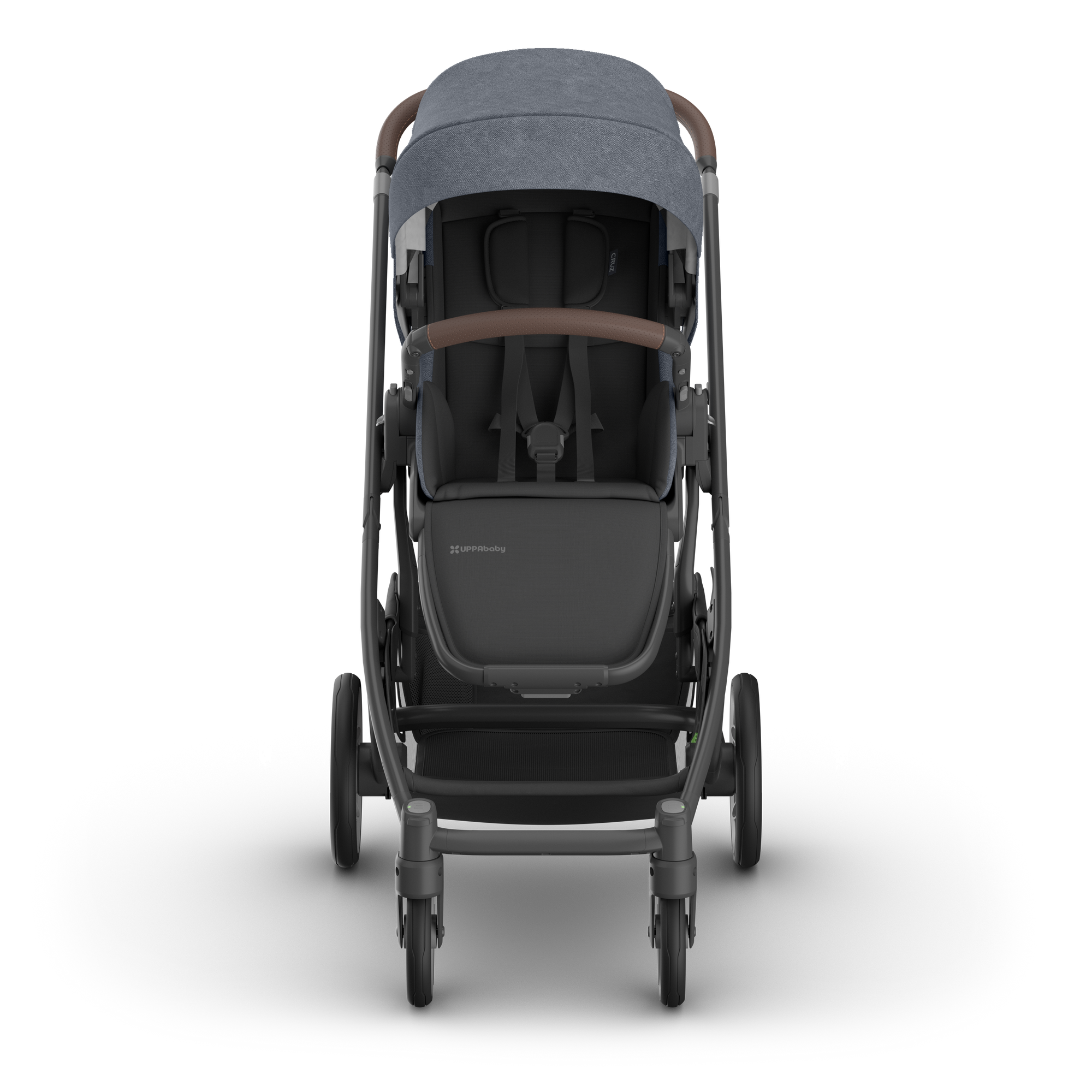 UPPAbaby Cruz V3 Stroller - Julian (Dusty Blue Melange/Carbon Frame/Chestnut Leather) - Front View