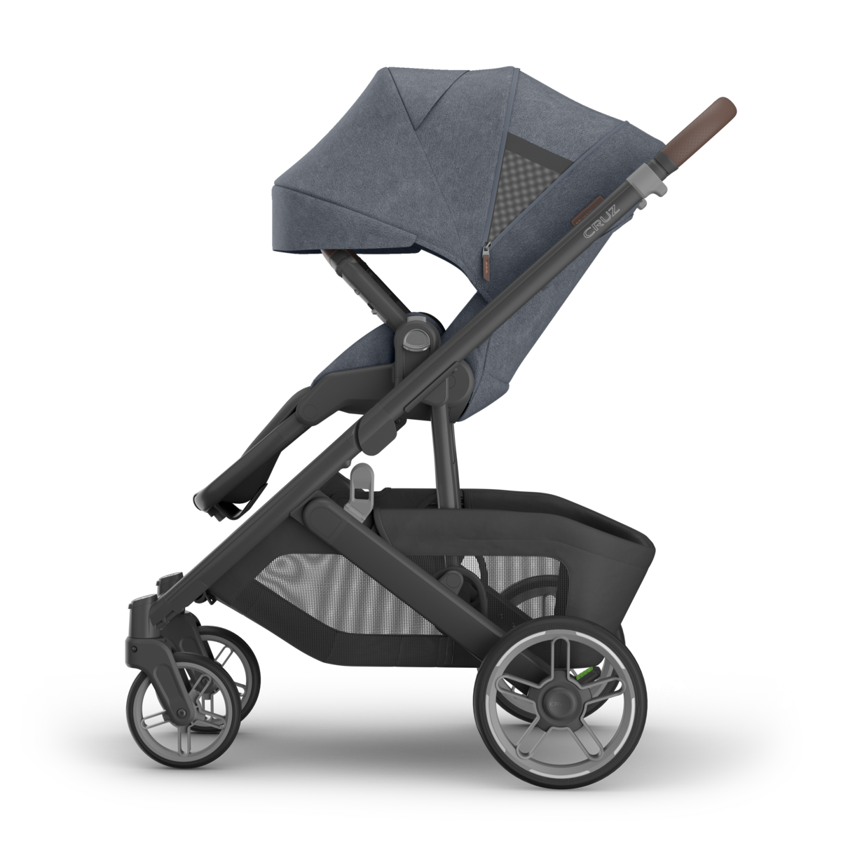 UPPAbaby Cruz V3 Stroller - Julian (Dusty Blue Melange/Carbon Frame/Chestnut Leather) - Side View