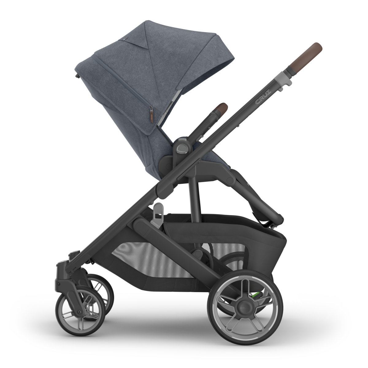 UPPAbaby Cruz V3 Stroller - Julian (Dusty Blue Melange/Carbon Frame/Chestnut Leather) - Side View