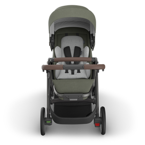UPPAbaby Cruz V3 Stroller - Evelyn (Meadow Green/Graphite Frame/Chestnut Leather) - Front View with Infant Insert