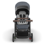 UPPAbaby Cruz V3 Stroller - Julian (Dusty Blue Melange/Carbon Frame/Chestnut Leather) - Front View with Infant Insert