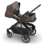 UPPAbaby Cruz V3 Stroller - Owen (Mocha Melange/Carbon Frame/Chestnut Leather) - Side Angle Reclined with Infant Insert