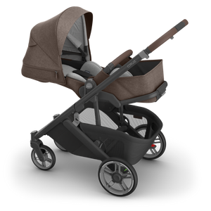 UPPAbaby Cruz V3 Stroller - Owen (Mocha Melange/Carbon Frame/Chestnut Leather) - Side Angle Reclined with Infant Insert