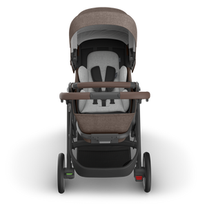 UPPAbaby Cruz V3 Stroller - Owen (Mocha Melange/Carbon Frame/Chestnut Leather) - Front View with Infant Insert