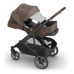 UPPAbaby Cruz V3 Stroller - Owen (Mocha Melange/Carbon Frame/Chestnut Leather) - Side Angle View with Sun Canopy