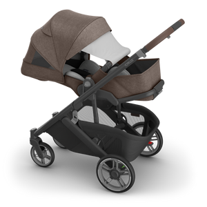 UPPAbaby Cruz V3 Stroller - Owen (Mocha Melange/Carbon Frame/Chestnut Leather) - Side Angle View with Sun Canopy