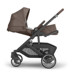 UPPAbaby Cruz V3 Stroller - Owen (Mocha Melange/Carbon Frame/Chestnut Leather) - Side View Full Recline Infant Ready