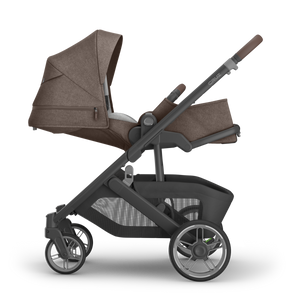 UPPAbaby Cruz V3 Stroller - Owen (Mocha Melange/Carbon Frame/Chestnut Leather) - Side View Full Recline Infant Ready