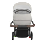 UPPAbaby Cruz V3 Stroller - Savannah (Pearl Gray Jacquard/Silver Frame/Chestnut Leather) - Top View Through Peek A Boo Window