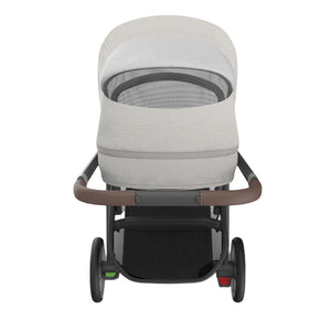 UPPAbaby Cruz V3 Stroller - Savannah (Pearl Gray Jacquard/Silver Frame/Chestnut Leather) - Top View Through Peek A Boo Window