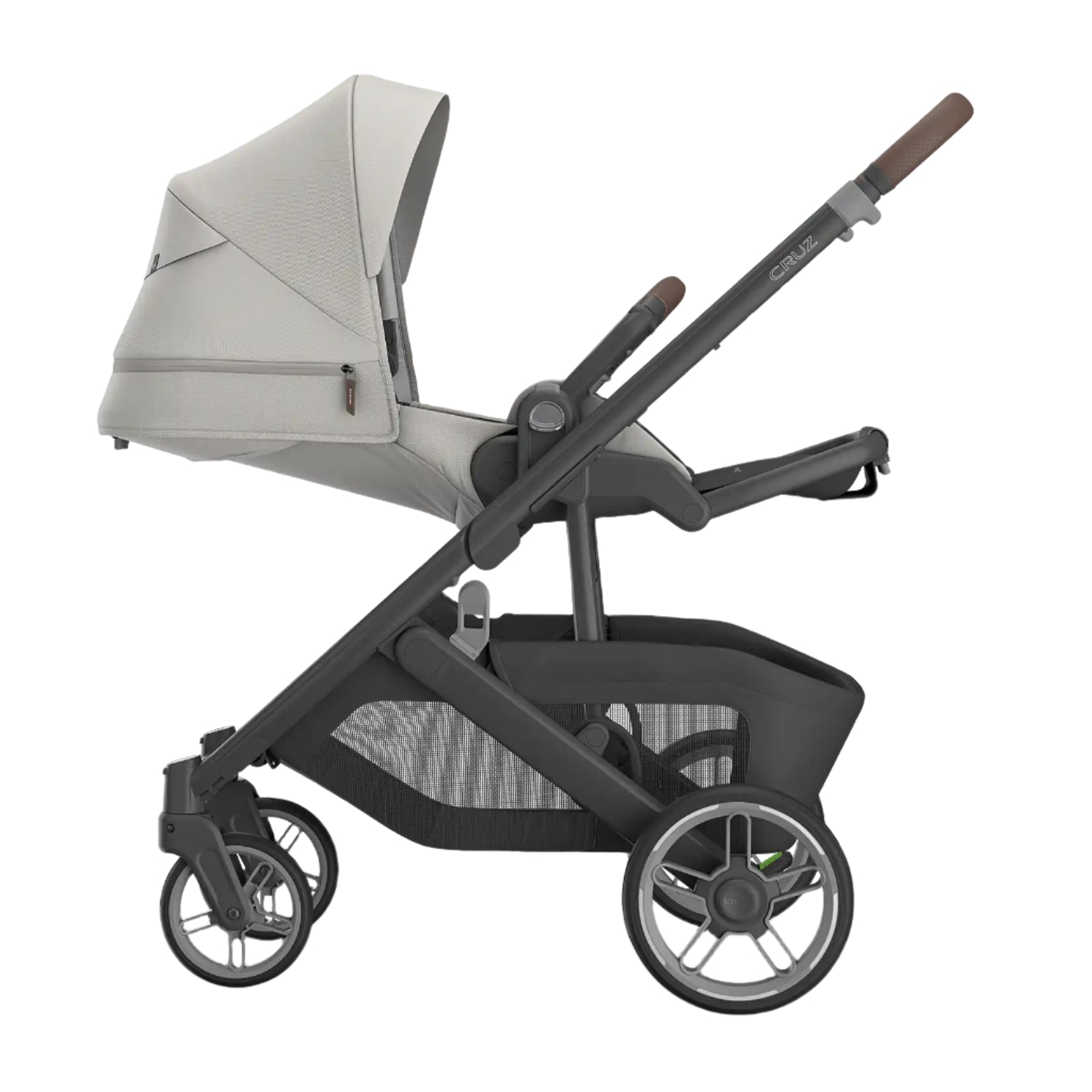 UPPAbaby Cruz V3 Stroller - Savannah (Pearl Gray Jacquard/Silver Frame/Chestnut Leather) - Side View Reclined