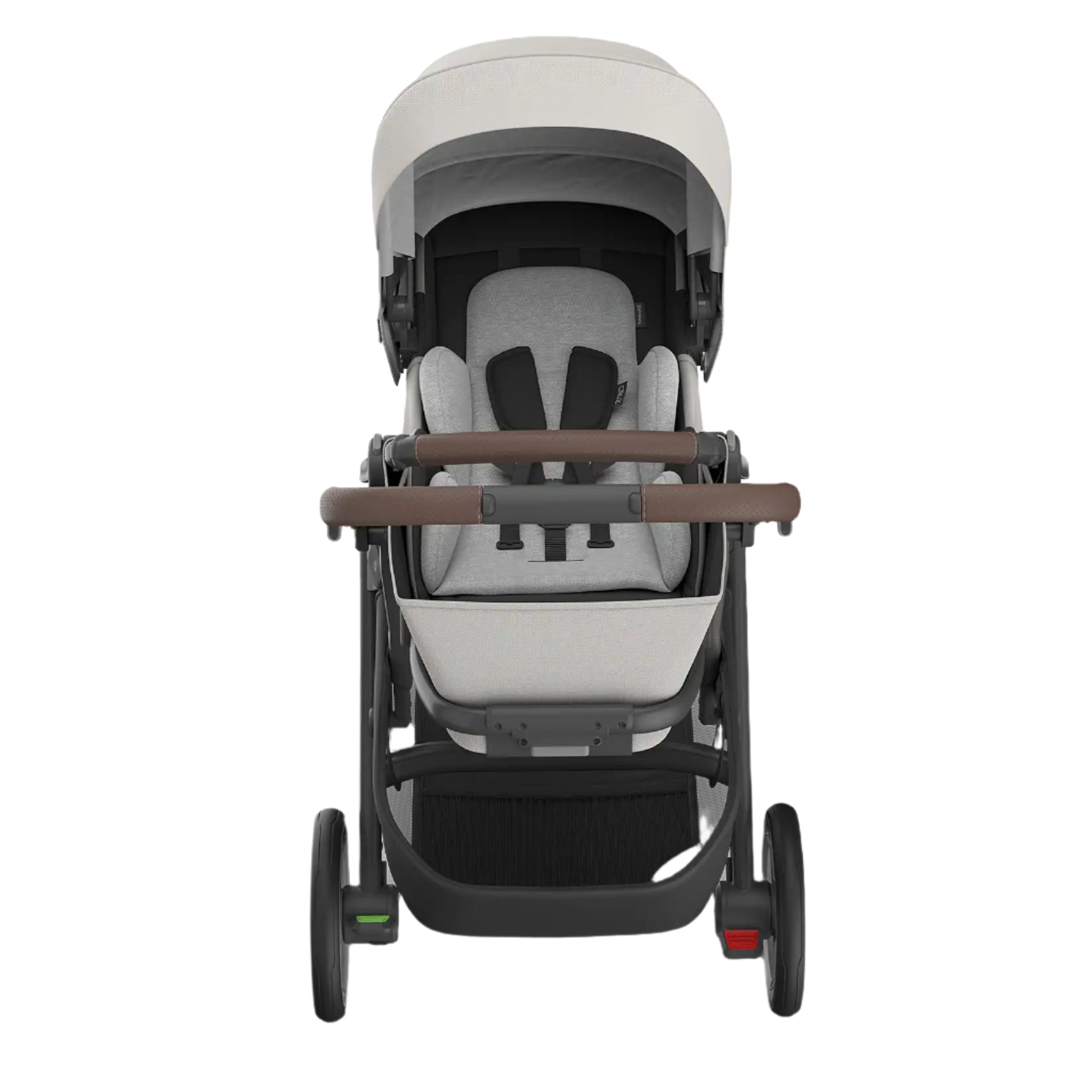 UPPAbaby Cruz V3 Stroller - Savannah (Pearl Gray Jacquard/Silver Frame/Chestnut Leather) - Front View with Infant Insert