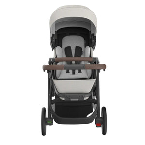 UPPAbaby Cruz V3 Stroller - Savannah (Pearl Gray Jacquard/Silver Frame/Chestnut Leather) - Front View with Infant Insert