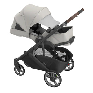 UPPAbaby Cruz V3 Stroller - Savannah (Pearl Gray Jacquard/Silver Frame/Chestnut Leather) - Reclined with Sun Canopy Extended