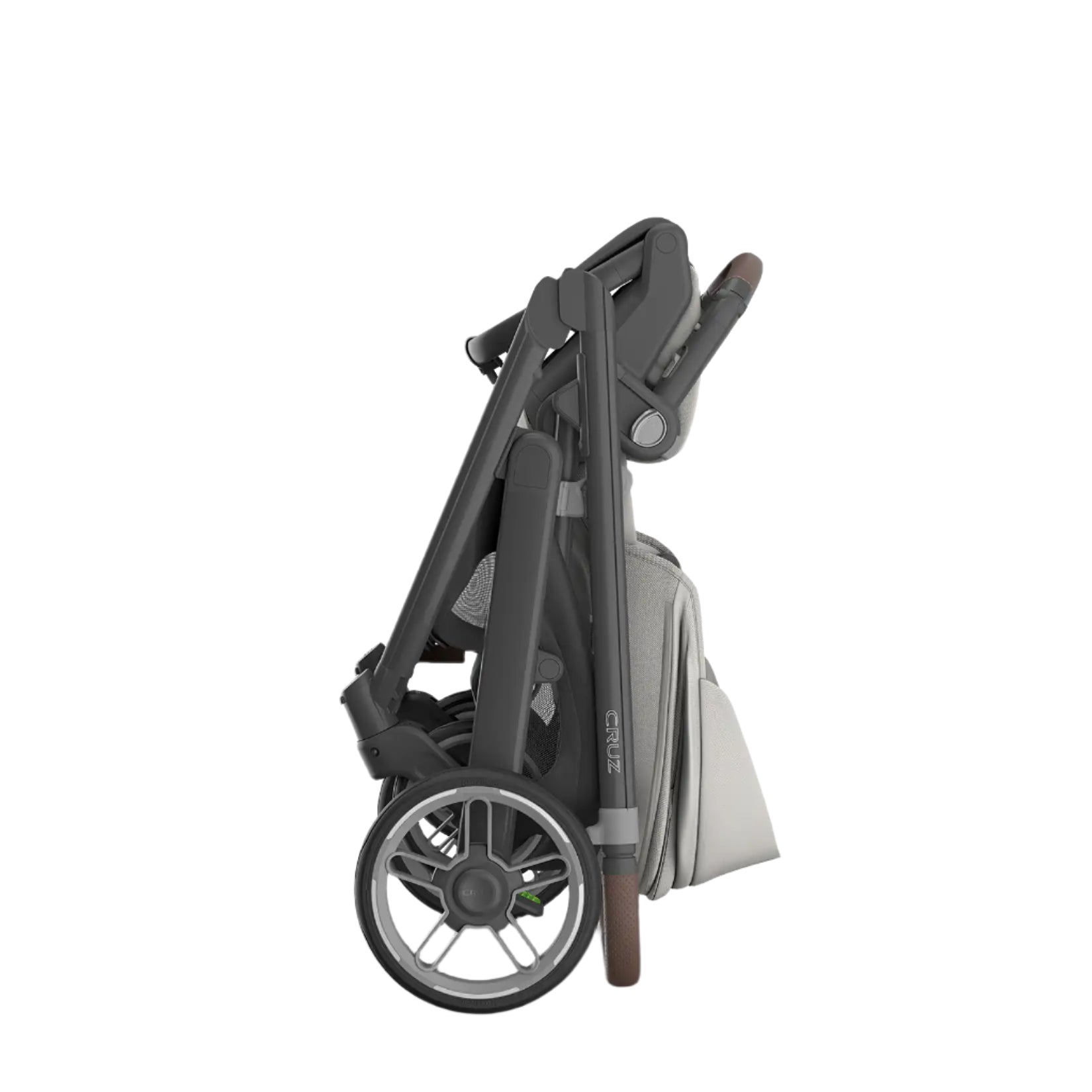 UPPAbaby Cruz V3 Stroller - Savannah (Pearl Gray Jacquard/Silver Frame/Chestnut Leather) - Folded