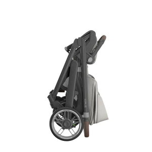 UPPAbaby Cruz V3 Stroller - Savannah (Pearl Gray Jacquard/Silver Frame/Chestnut Leather) - Folded