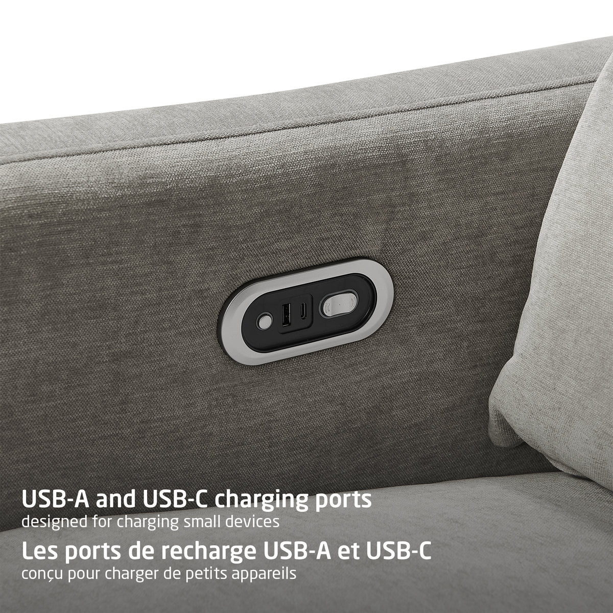 Maxi-Cosi Dorian Swivel Glider & Power Recliner - Crew Ash USB-A and USB-C Charging Ports
