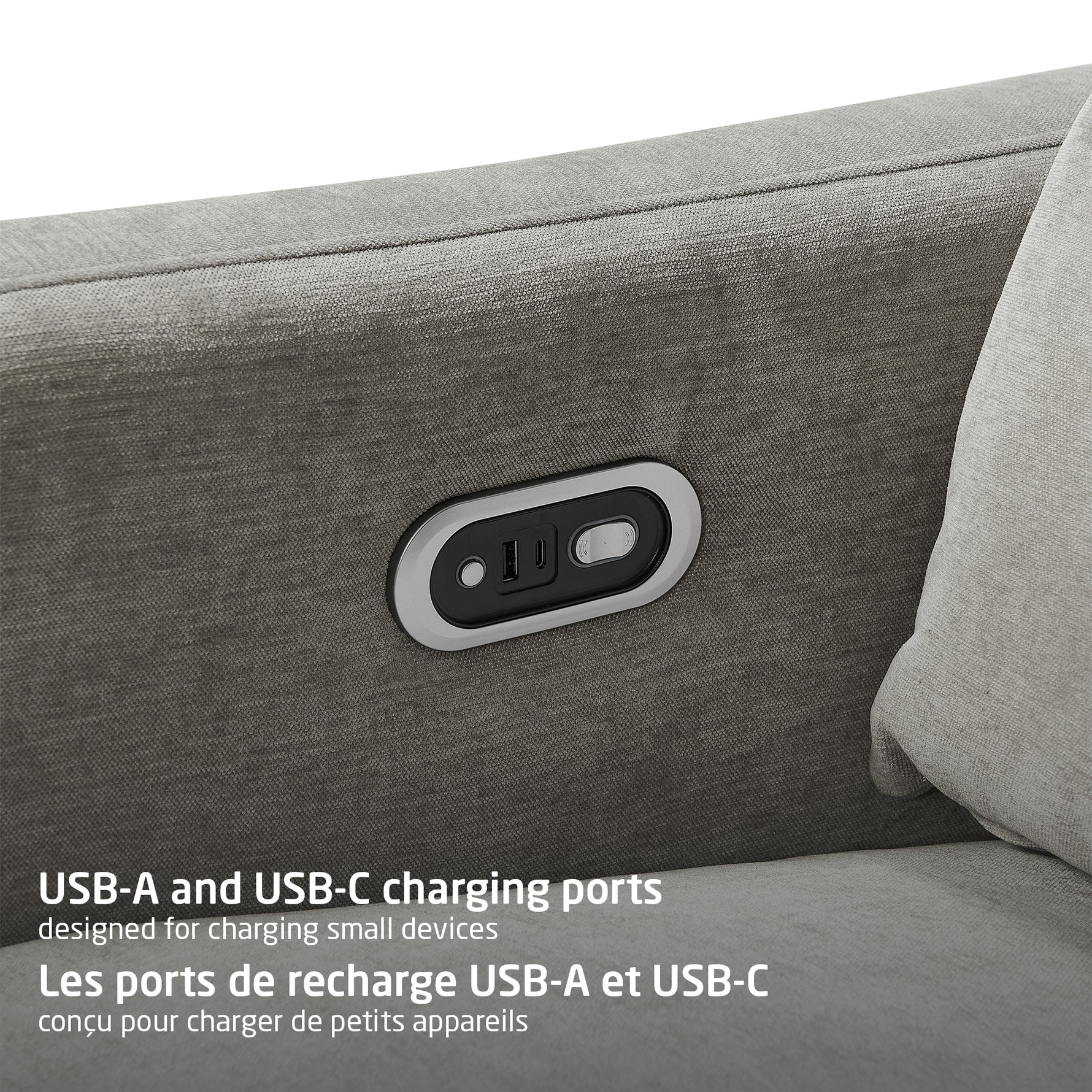 Maxi-Cosi Dorian Swivel Glider & Power Recliner - Crew Ash USB-A and USB-C Charging Ports