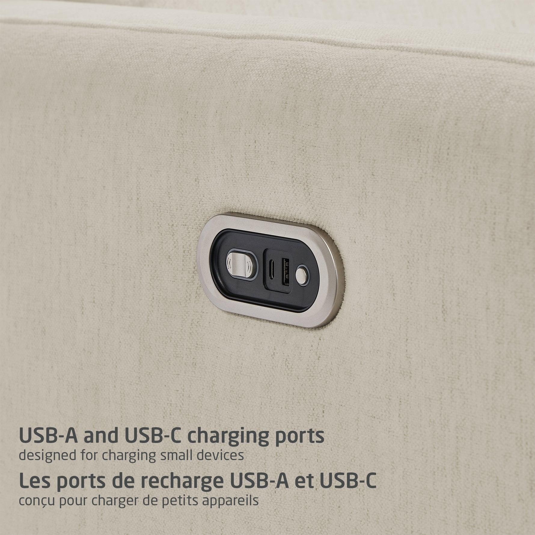 Maxi-Cosi Isla Cloud Swivel Glider & Power Recliner - Vanilla USB-A & USB-C Charging Ports