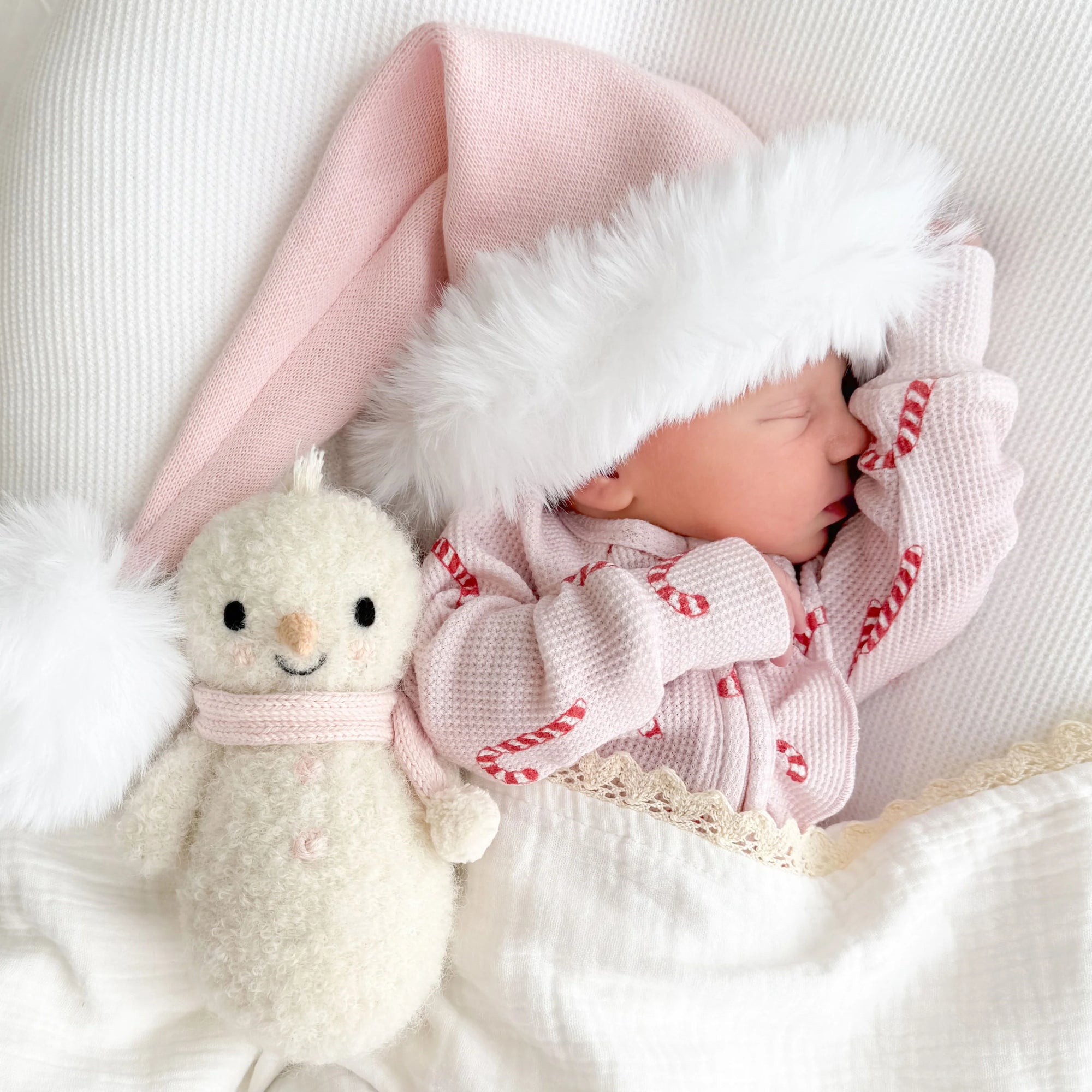 cuddle + kind Hand-Knit Baby Animal - Snowman (Blush) Lifestyle 2