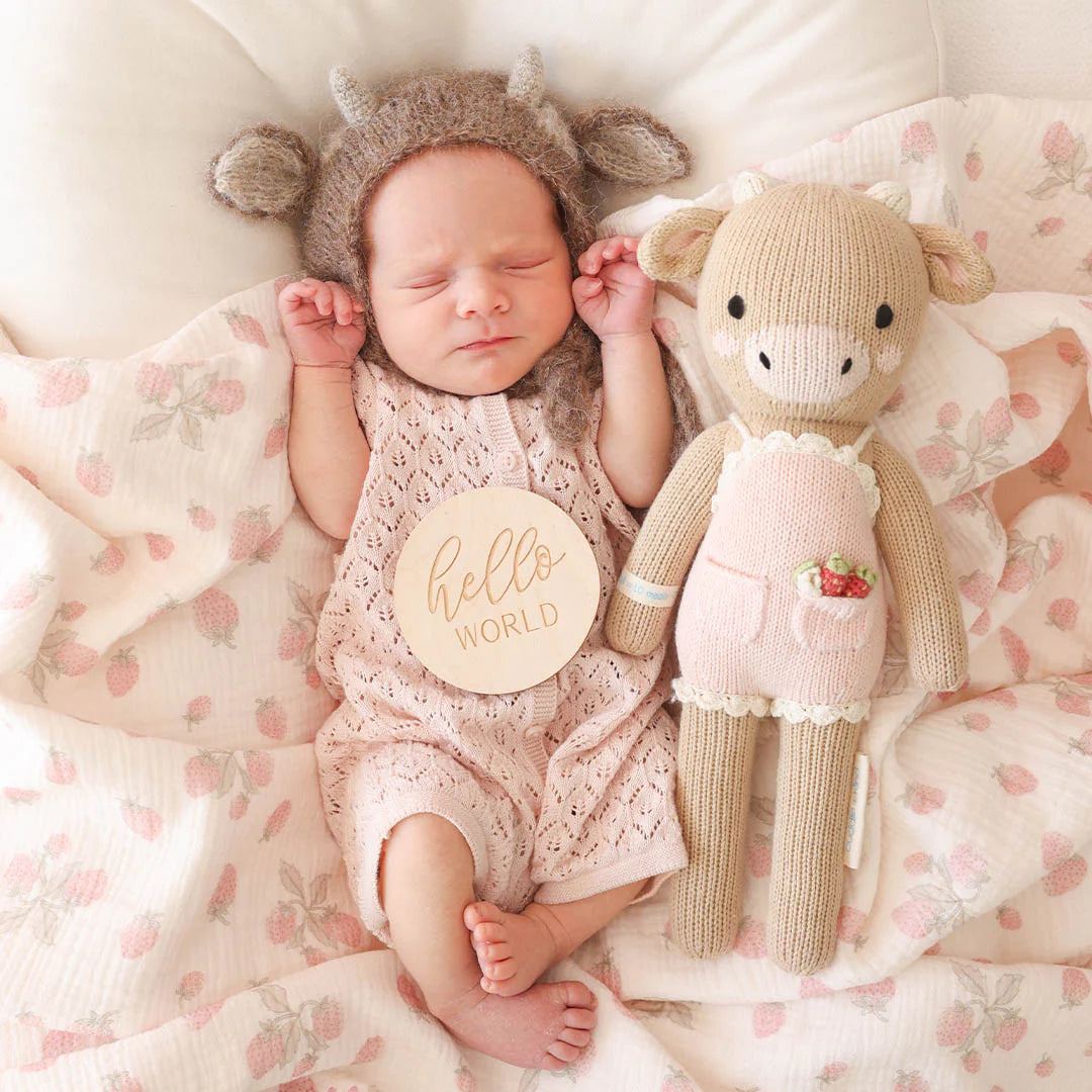 cuddle + kind Hand-Knit Doll - Ava the Cow (Powder Pink) Lifestyle 1