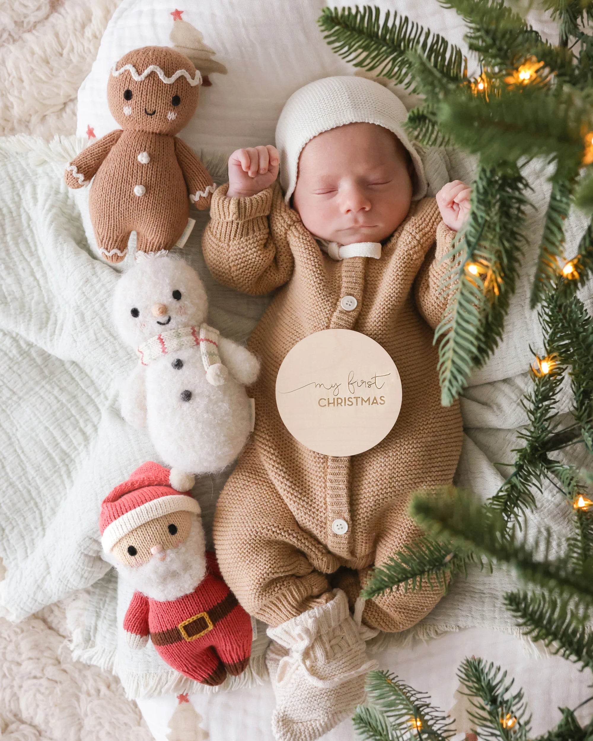cuddle + kind Hand-Knit Baby Animal - Gingerbread (Icing White)