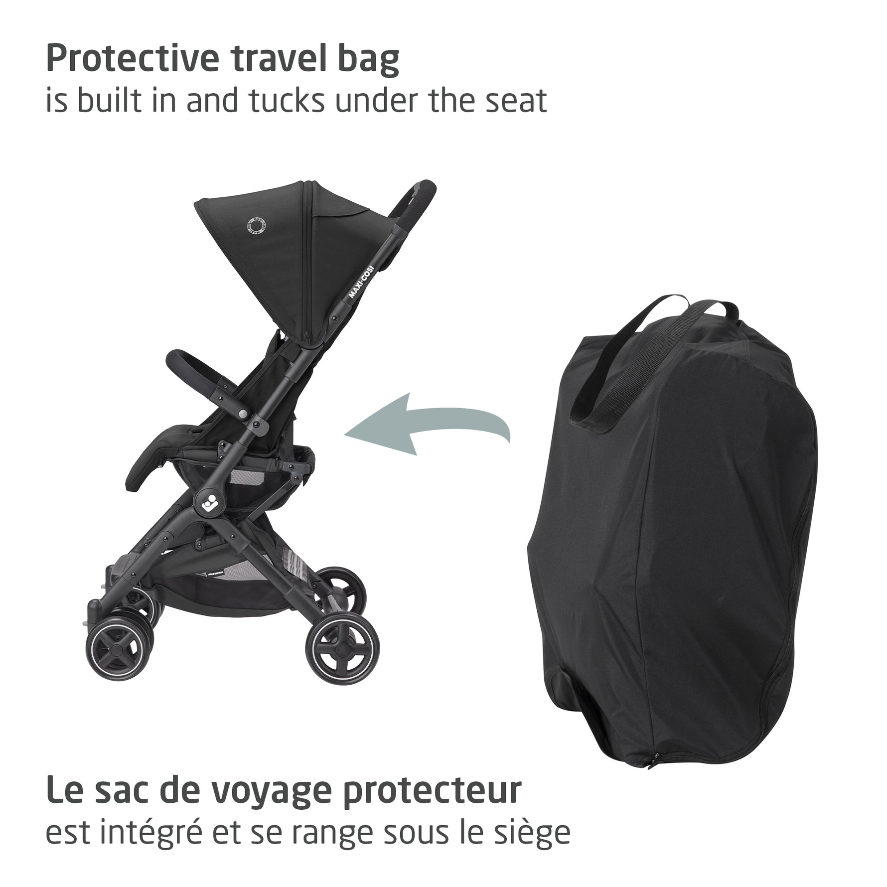 Maxi-Cosi Lara Ultracompact Travel Stroller - Essential Black Included Travel Bag