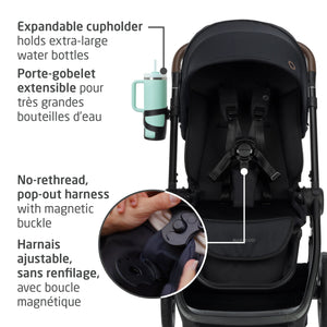 Maxi-Cosi Oxford Stroller & Mico Luxe+ Travel System - Magnetic harness & expandable cup holder included