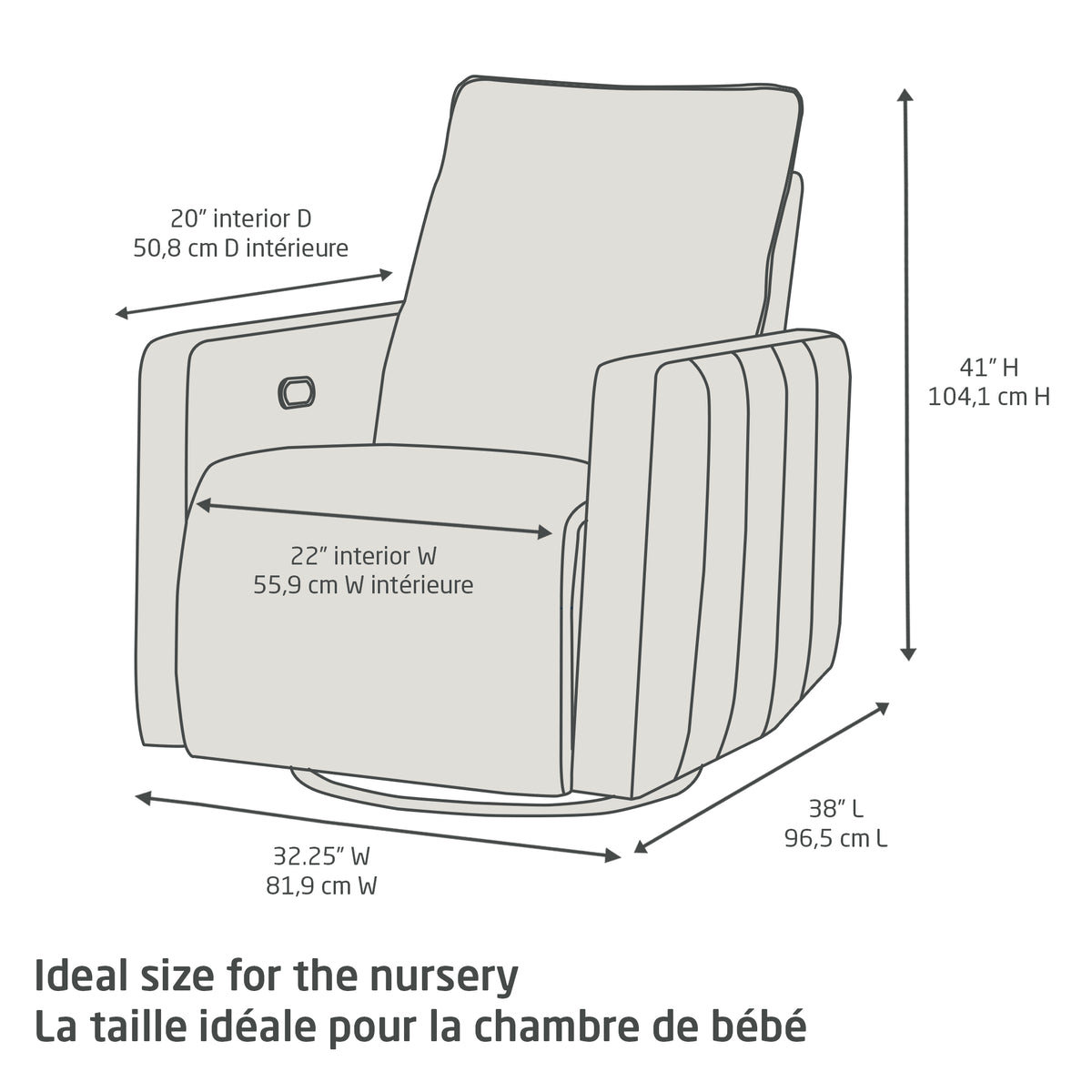 Maxi-Cosi Dorian Swivel Glider & Power Recliner - Measurements & Dimensions